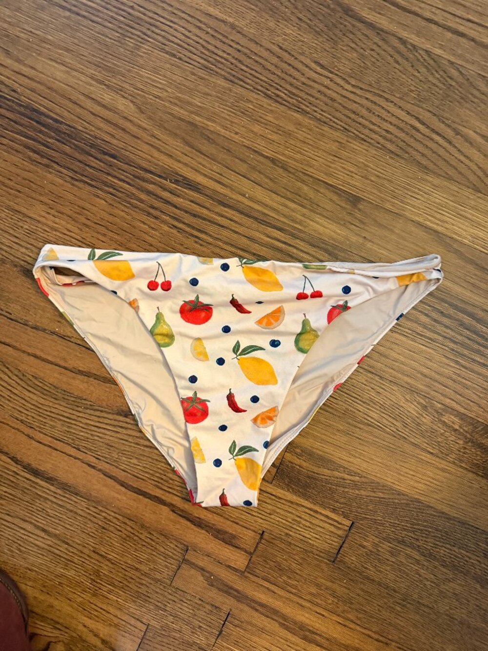 Kitty and Vibe discontinued Fruit Print White Bikini bottom— 1X2 (bigger booty)